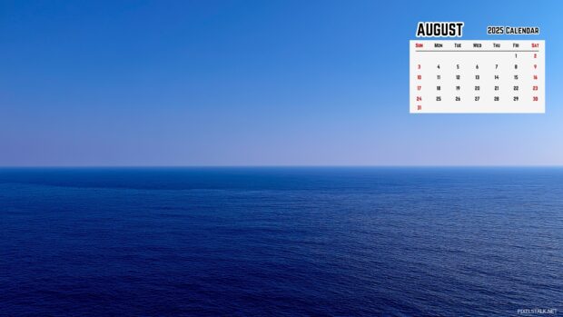 August 2025 Calendar Desktop Background of Ocean (4).