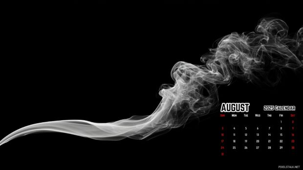 August 2025 Calendar Desktop Wallpaper Black.