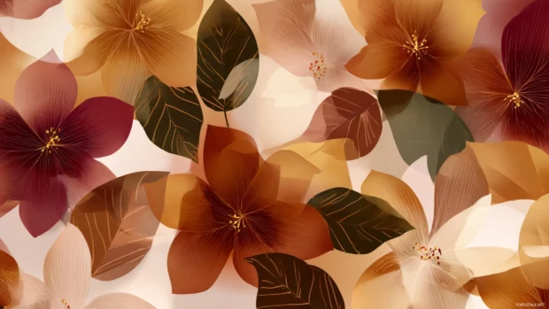 Autumn flower vector wallpaper style rendering geometric petals and leaves in warm autumn hues.