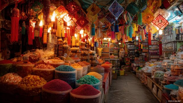 Awesome cool backgrounds hd capturing the energy of a bustling marketplace filled with vivid colors and textures.