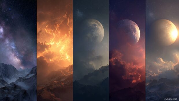 Breathtaking 3D backgrounds inspired by outer space and celestial bodies.