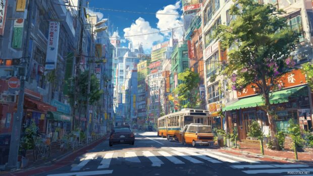 Bright cityscapes highlighting anime desktop wallpapers 1080p.