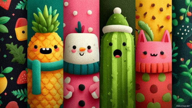 Brightly colored xmas themed wallpapers free featuring playful holiday characters and patterns.