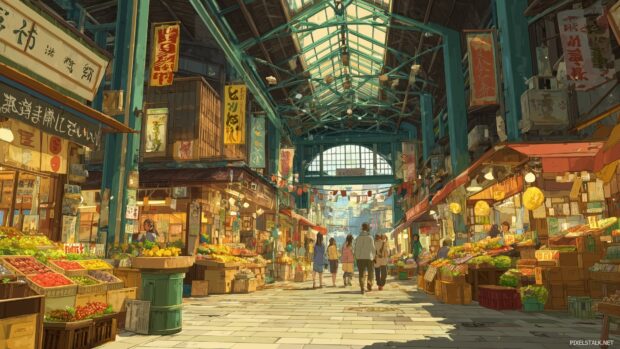 Bustling marketplaces inspired by anime desktop wallpapers 1080p.
