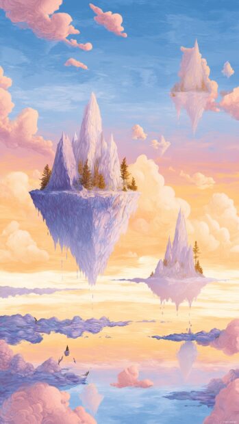 Cell phone art, A whimsical illustration of a dreamlike landscape with floating islands.