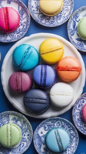 Cell phone visuals, A collection of colorful macarons arranged artfully on a plate.