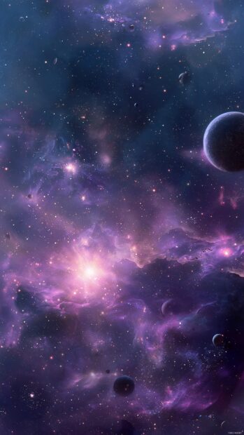 Cell phone wallpapers, A cosmic scene filled with stars, planets, and vibrant nebulae.