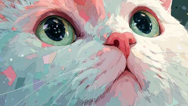 Charming anime cat desktop wallpaper designed with soft pastel colors.