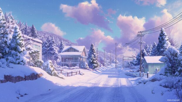 Charming snow covered landscapes featuring 1080p anime scenery backgrounds.
