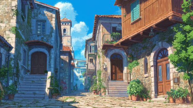 Charming village streets adorned with high quality anime backgrounds 1080p.