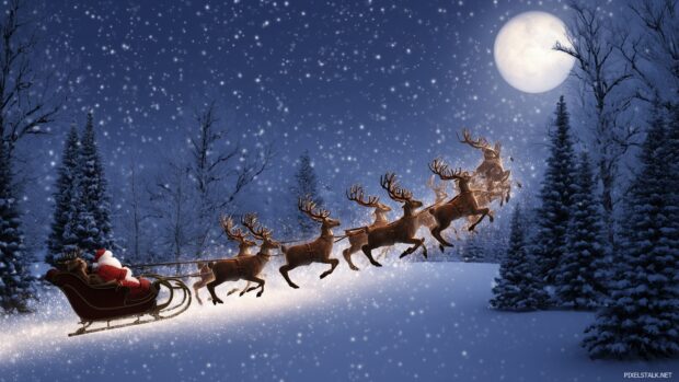 Classic holiday scenes with Santa and reindeer for desktop xmas wallpapers free.