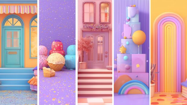 Colorful Barbie backgrounds filled with playful elements and cheerful aesthetics.