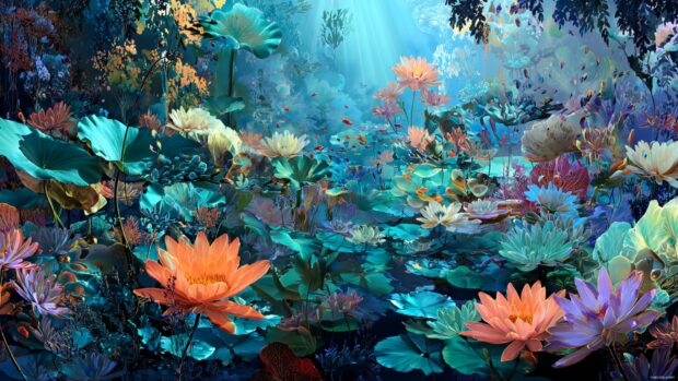 Colorful Underwater Wallpaper Landscape with stunning aquatic plants and animals.