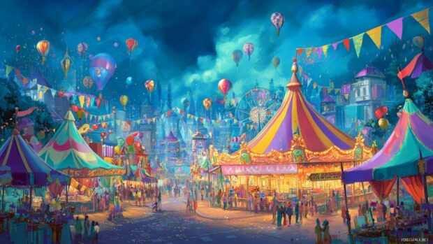 Colorful computer backgrounds hd, A lively carnival scene with vibrant colors and joyful festivities.
