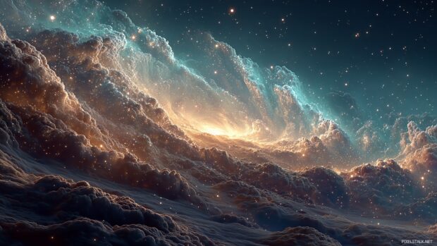 Colorful cosmic nebula with swirling stars and galaxies, live 3D wallpapers for desktop.
