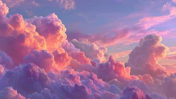 Colorful desktop sky backgrounds filled with whimsical, cotton candy clouds.