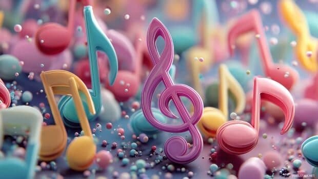 Colorful music note wallpapers, An explosion of vivid colors in a playful arrangement of music notes, radiating joy and creativity.