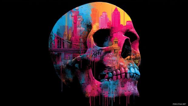 Cool skull wallpapers hd free with an urban graffiti style and bold colors.