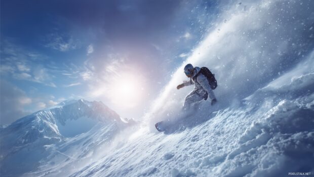 Cool snow wallpapers HD featuring dynamic winter activities like skiing and snowboarding in a breathtaking alpine setting.