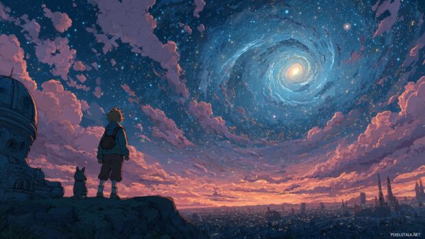 Cosmic adventures illustrated with high quality anime backgrounds 1080p.