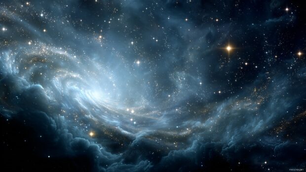 Cosmic backgrounds, An abstract representation of cosmic elements with swirling galaxies, bright white stars, and a dark, mysterious backdrop.