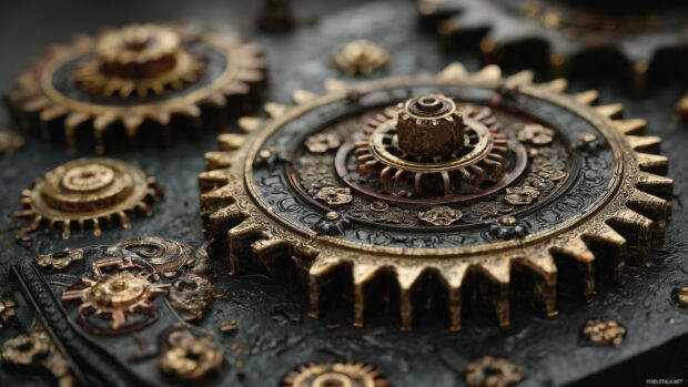 Creative backgrounds inspired by steampunk aesthetics with intricate machinery.