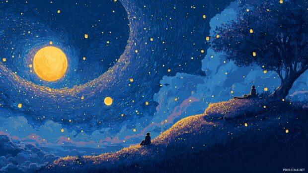 Creative starry night wallpapers hd featuring whimsical interpretations of the night sky with playful elements.