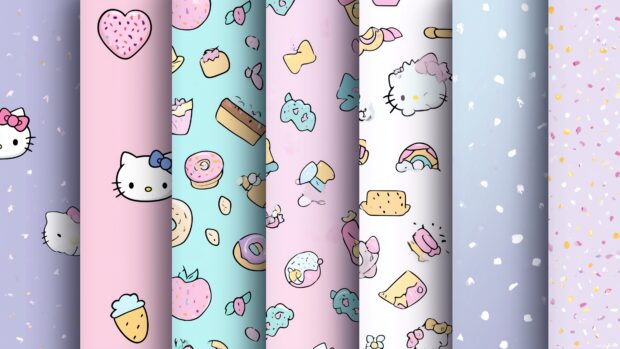 Cute Hello Kitty backgrounds for desktop featuring pastel colors and adorable patterns.