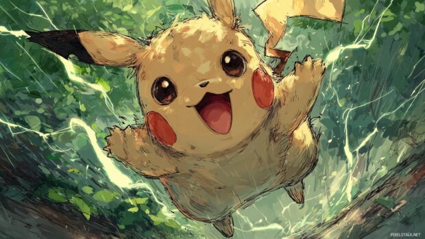Cute anime Pikachu wallpapers showing Pikachu in an action pose.
