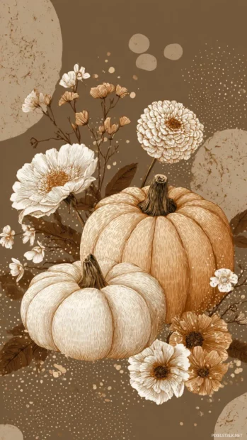 Cute pumpkin clusters styled with vintage florals and sepia toned patterns.