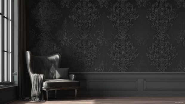 Dark elegant wallpapers, Richly detailed black wallpaper with a luxurious damask pattern, perfect for high end interiors.