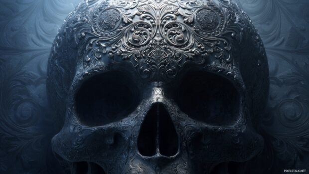 Dark skull wallpapers hd for download with intricate designs and a mysterious ambiance.