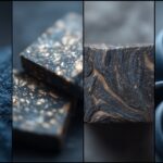 Dark blue and black backgrounds featuring abstract shapes and te
