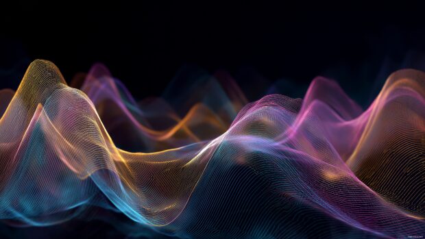 Desktop Music Backgrounds, An abstract representation of sound waves in various colors, flowing harmoniously across the screen.