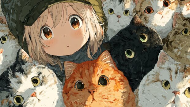 Desktop wallpaper anime cat lovers full of cheerful and lively cats.