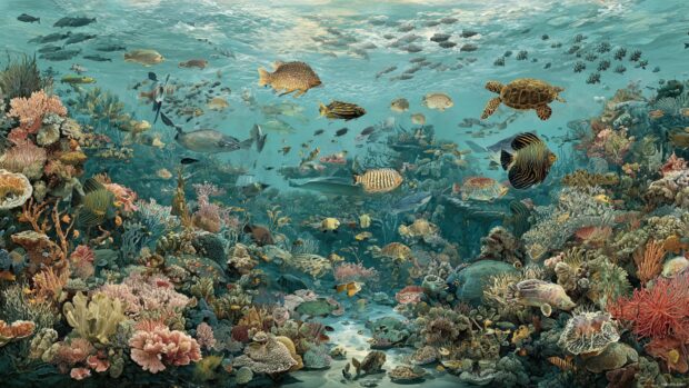 Diverse Underwater Wallpaper showcasing the rich life of the ocean floor.