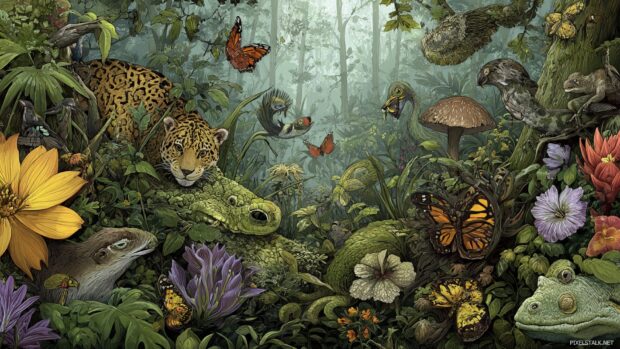 Diverse wildlife depicted in jungle wildlife desktop backgrounds celebrating nature beauty.