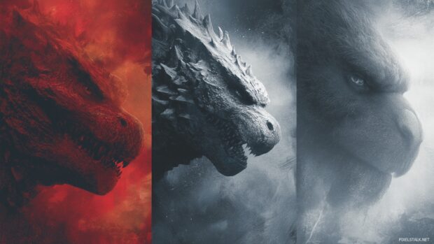 Downloadable Godzilla wallpapers for desktop featuring legendary moments from the franchise.