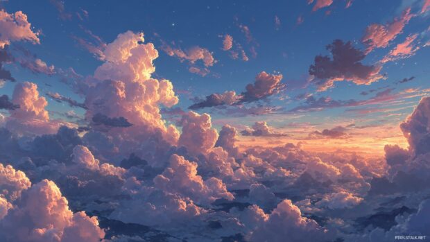 Dreamy cloud filled skies in stunning vibrant anime backgrounds 1080p.