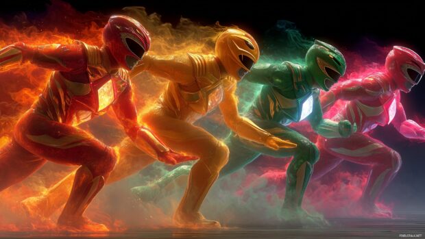 Dynamic Power Rangers HD wallpapers emphasizing their vibrant powers and energy effects in action.