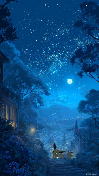 Eeveelutions Backgrounds, An enchanting night sky filled with stars, showcasing the beauty of Eeveelutions illuminated by the moonlight.