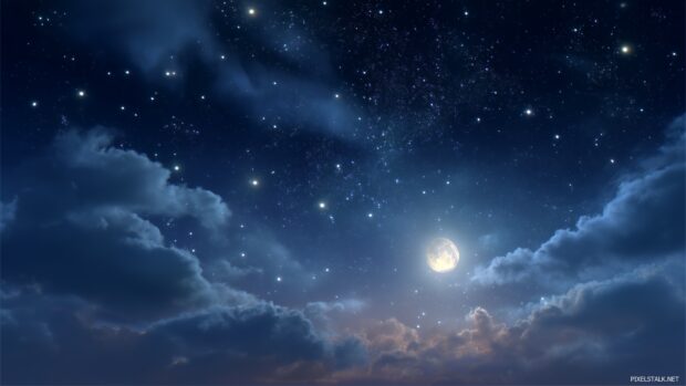 Elegant night sky filled with stars and a glowing moon, high definition 3D backgrounds.