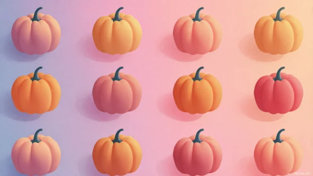 Elegant pumpkin illustrations arranged in a symmetrical grid with soft background gradients.
