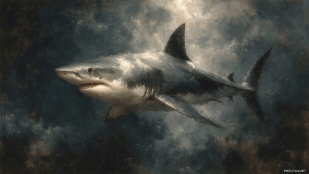 Elegant shark art wallpaper that highlights the beauty and grace of sharks through artistic strokes.