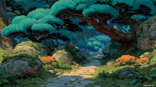 Enchanting Pokémon fantasy landscapes that serve as mesmerizing wallpapers.