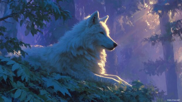 Fantasy inspired best wolf desktop wallpapers where a wolf is depicted as a mystical guardian of the forest.