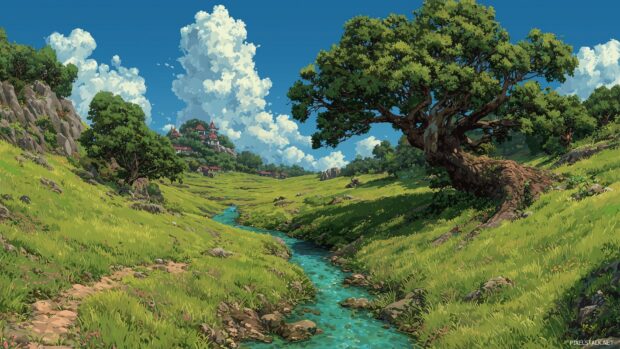 Fantasy landscapes filled with magical creatures in 1080p anime scenery backgrounds.