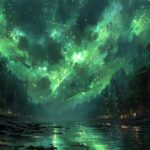 Fantasy landscape with shimmering green lights abstract green wa