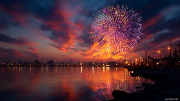 Festive happy birthday wallpaper hd capturing a moment of celebration with fireworks in the sky.