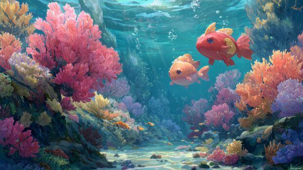 Free Pokemon backgrounds for desktop illustrating an underwater world filled with colorful aquatic Pokemon.